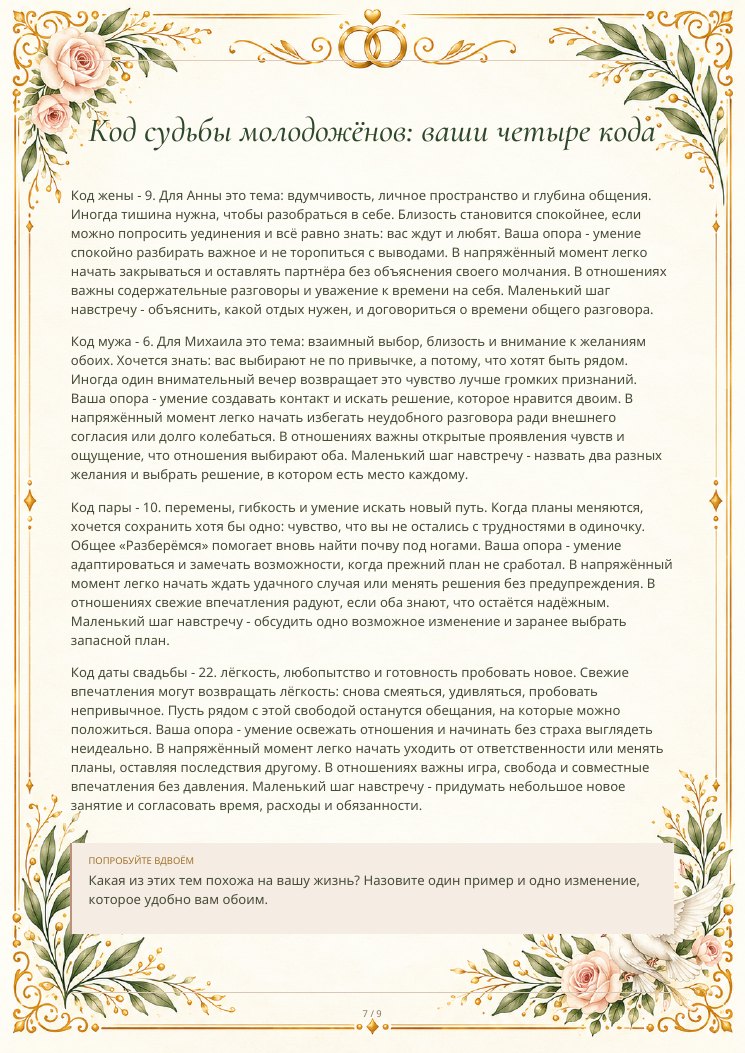 Страница 7: Ваши четыре кода